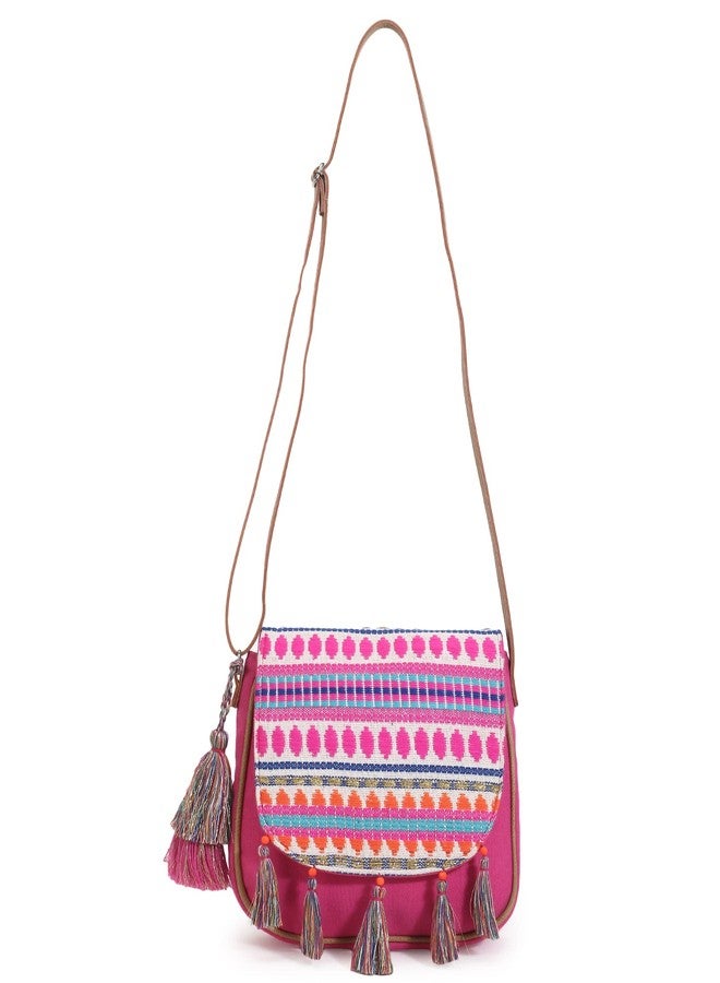 Anekaant Geomat Pink & Multi Acrylic Jacquard & Canvas Striped Sling Bag - Image 2
